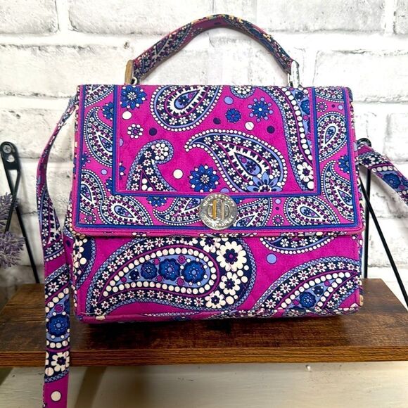 Vera Bradley Boysenberry Julia HandBag Purse 3” Handle W/ Shoulder Strap - Picture 1 of 9